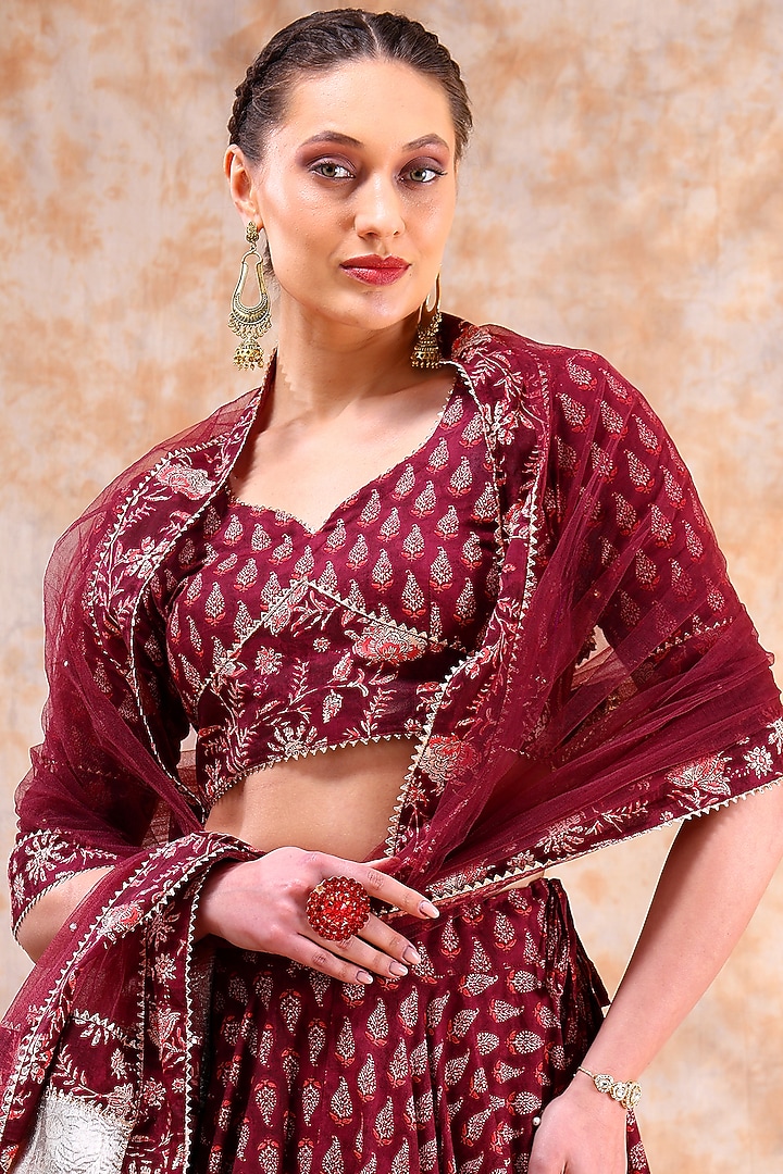 Maroon Cotton Gota Work Lehenga Set by Pomcha Jaipur at Pernia's Pop Up Shop