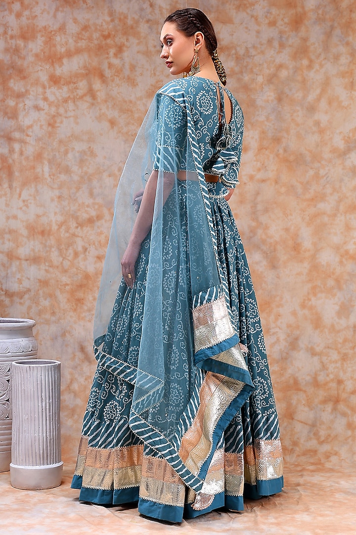 Blue Cotton Gota Work Lehenga Set by Pomcha Jaipur at Pernia's Pop Up Shop