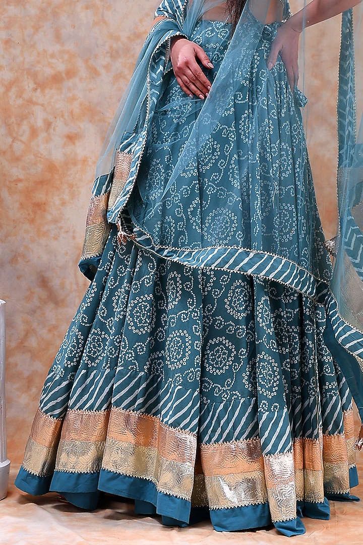 Blue Cotton Gota Work Lehenga Set by Pomcha Jaipur at Pernia's Pop Up Shop