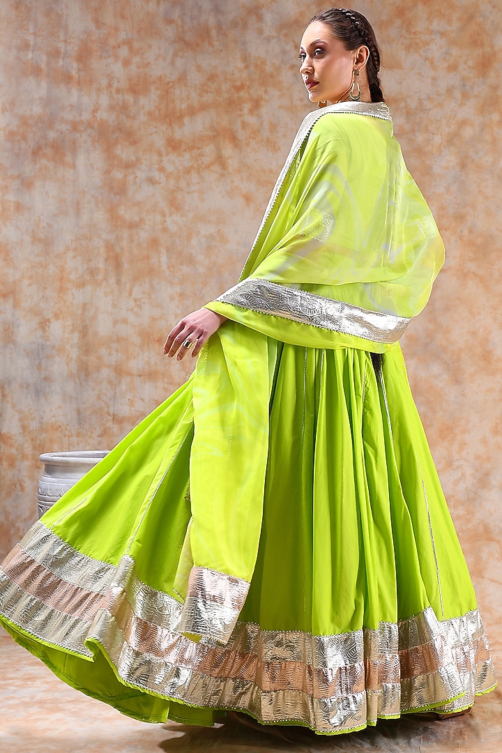 Green Cotton Gota Work Lehenga Set by Pomcha Jaipur at Pernia's Pop Up Shop