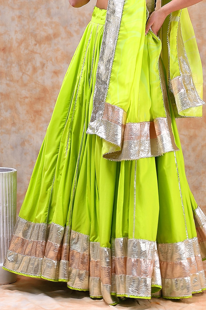 Green Cotton Gota Work Lehenga Set by Pomcha Jaipur at Pernia's Pop Up Shop