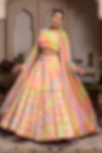 Multi-Colored Georgette Leheriya Lehenga Set by Pomcha Jaipur at Pernia's Pop Up Shop