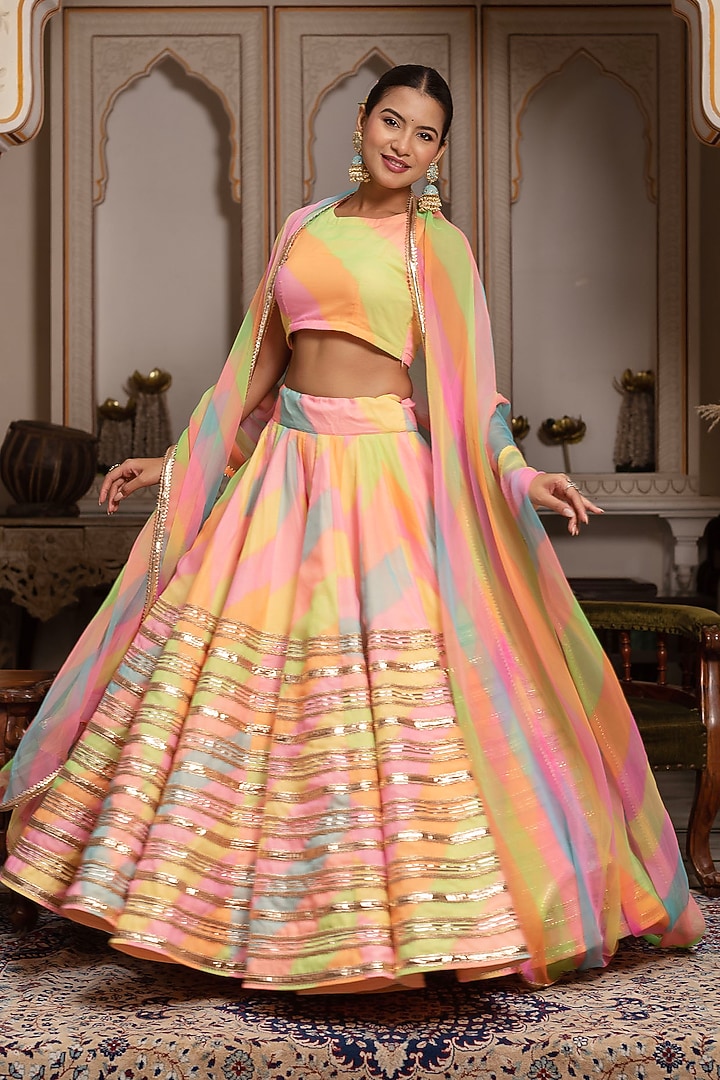 Multi-Colored Georgette Leheriya Lehenga Set by Pomcha Jaipur at Pernia's Pop Up Shop