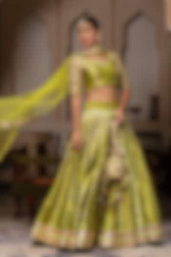 Green Taffeta Silk Gota Wedding Lehenga Set by Pomcha Jaipur at Pernia's Pop Up Shop