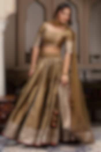 Dust Gold Taffeta Silk Gota Wedding Lehenga Set by Pomcha Jaipur at Pernia's Pop Up Shop