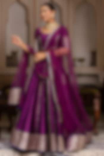 Plum Taffeta Silk Gota Wedding Lehenga Set by Pomcha Jaipur at Pernia's Pop Up Shop