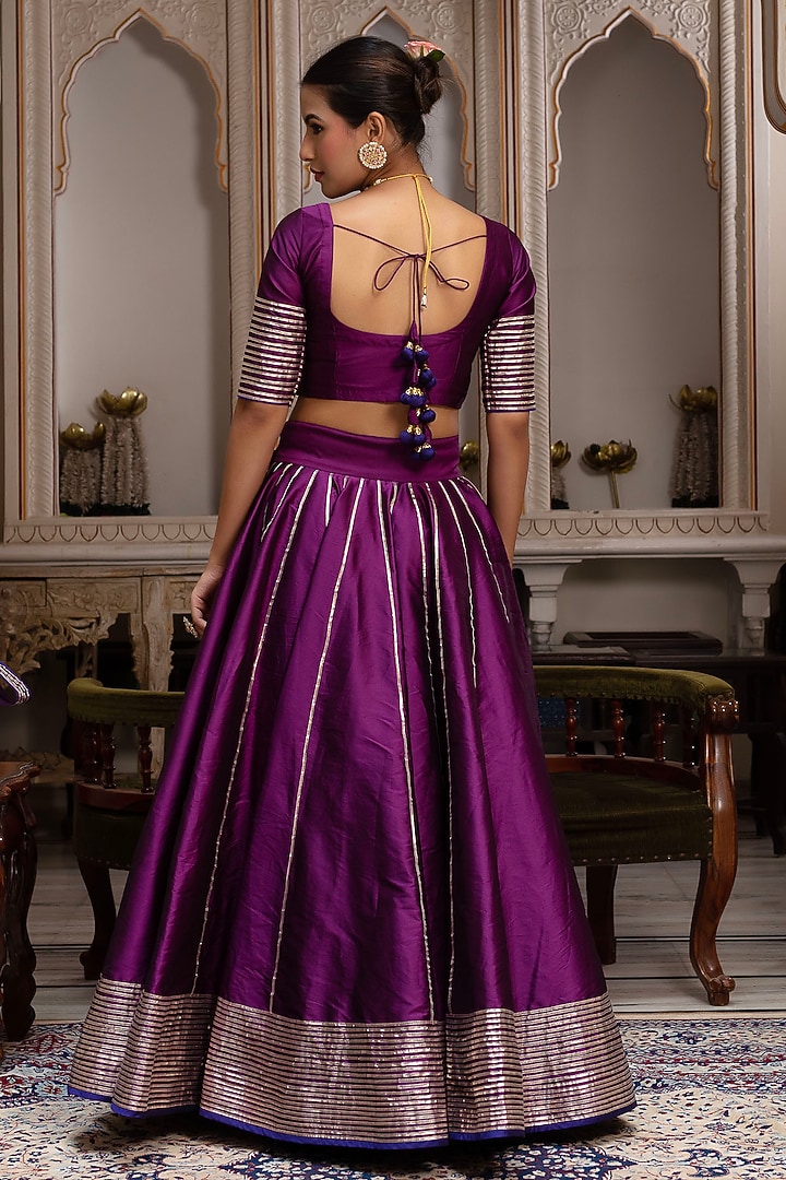 Plum Taffeta Silk Gota Wedding Lehenga Set by Pomcha Jaipur at Pernia's Pop Up Shop
