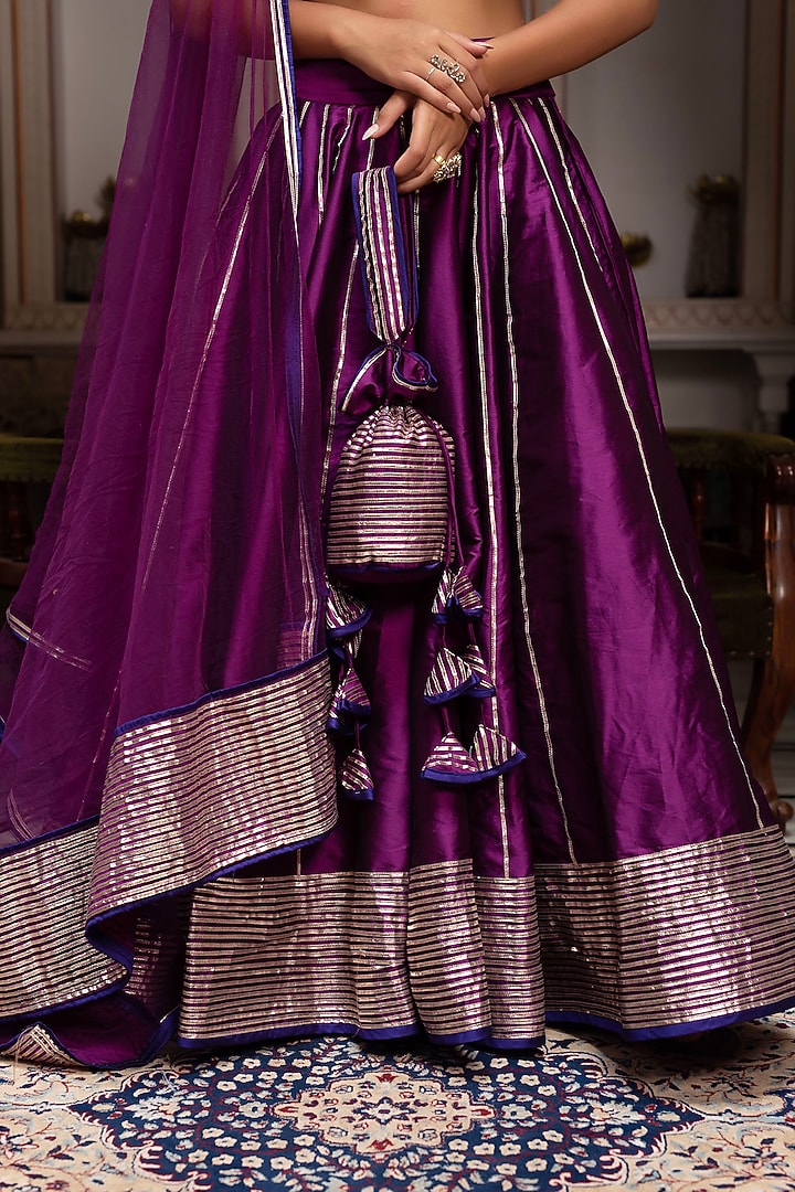 Plum Taffeta Silk Gota Wedding Lehenga Set by Pomcha Jaipur at Pernia's Pop Up Shop