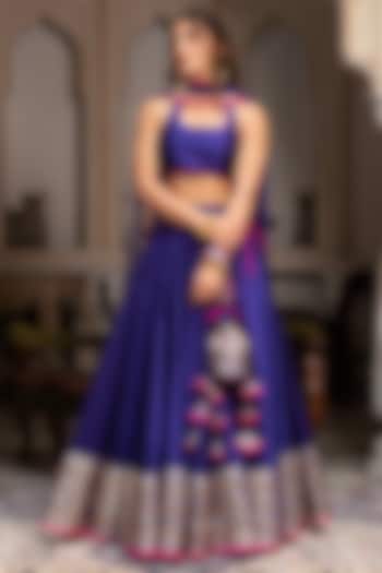 Purple Taffeta Silk Gota Lehenga Set by Pomcha Jaipur at Pernia's Pop Up Shop