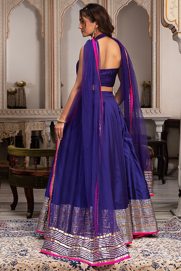 Purple Taffeta Silk Gota Lehenga Set by Pomcha Jaipur at Pernia's Pop Up Shop