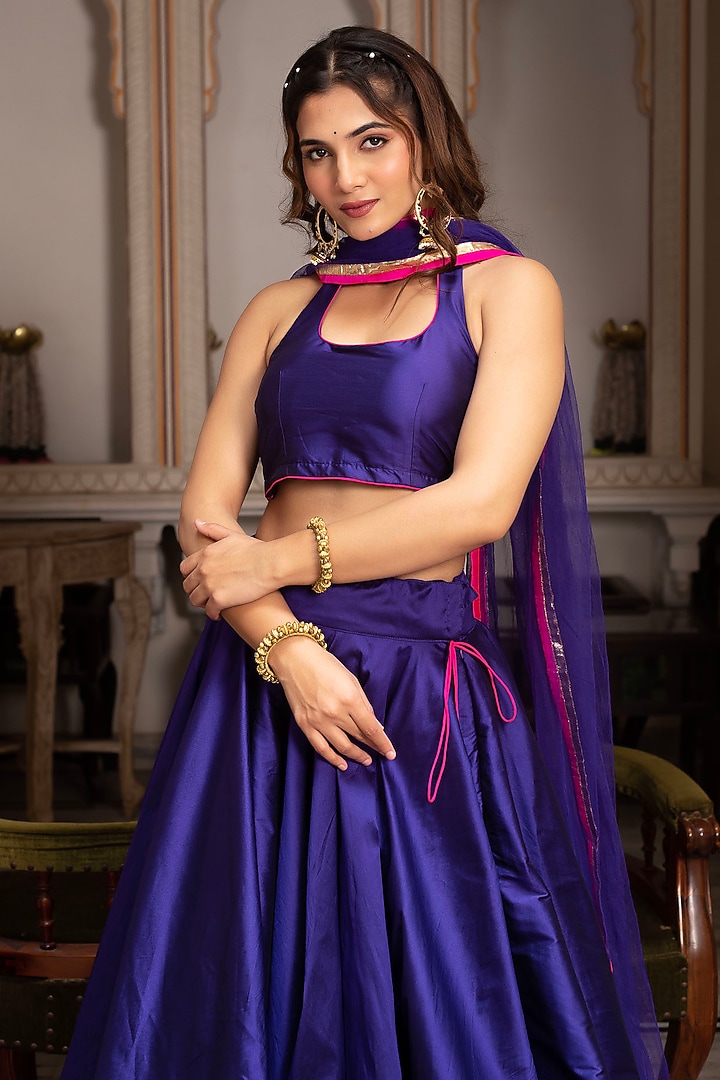 Purple Taffeta Silk Gota Lehenga Set by Pomcha Jaipur at Pernia's Pop Up Shop