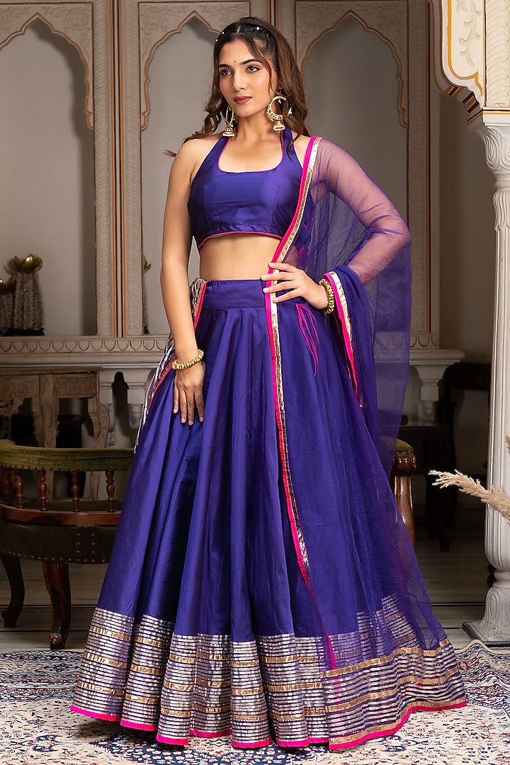 Purple Taffeta Silk Gota Lehenga Set by Pomcha Jaipur at Pernia's Pop Up Shop