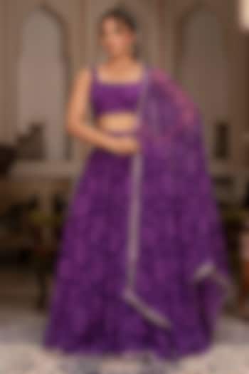 Purple Georgette Bandhej Lehenga Set by Pomcha Jaipur at Pernia's Pop Up Shop