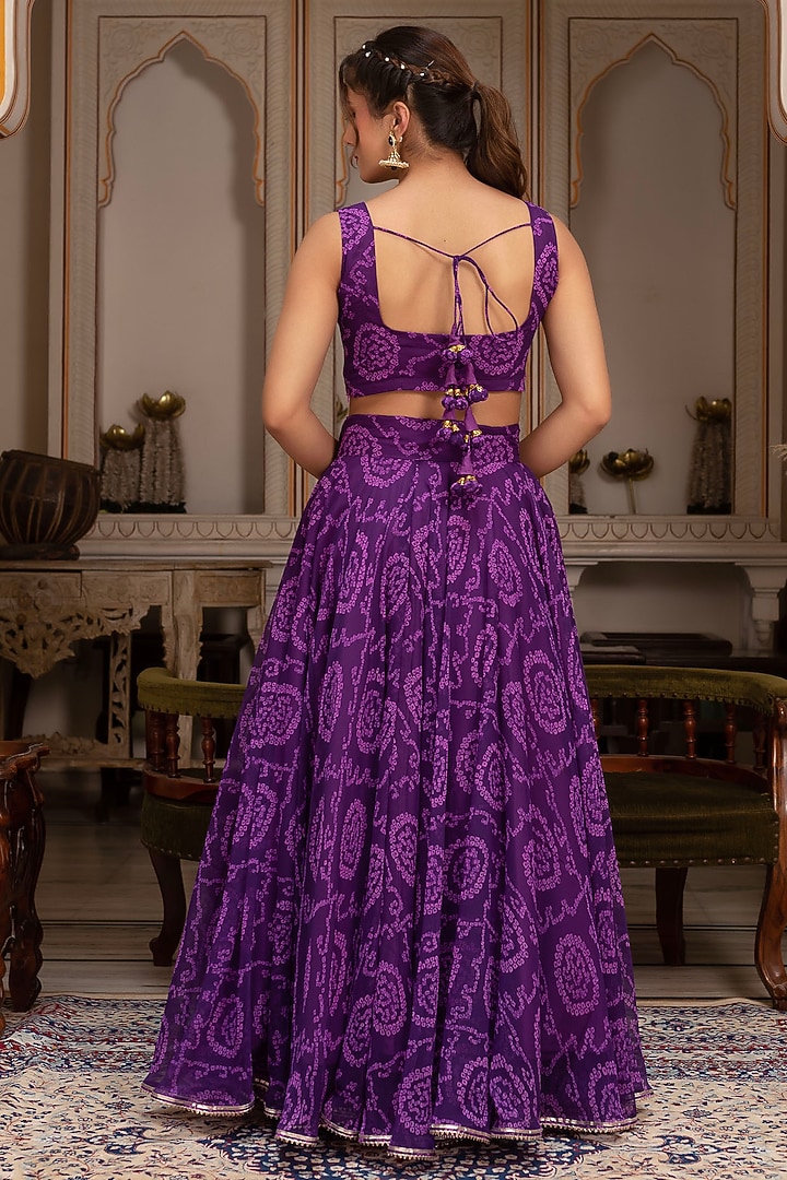 Purple Georgette Bandhej Lehenga Set by Pomcha Jaipur at Pernia's Pop Up Shop