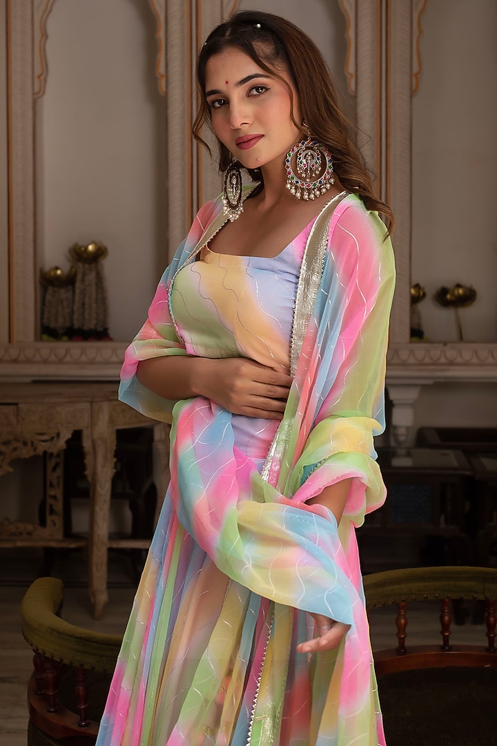 Multi-Colored Georgette Leheriya Lehenga Set by Pomcha Jaipur at Pernia's Pop Up Shop