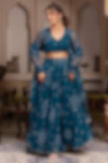 Teal Georgette Bandhej Lehenga Set by Pomcha Jaipur at Pernia's Pop Up Shop