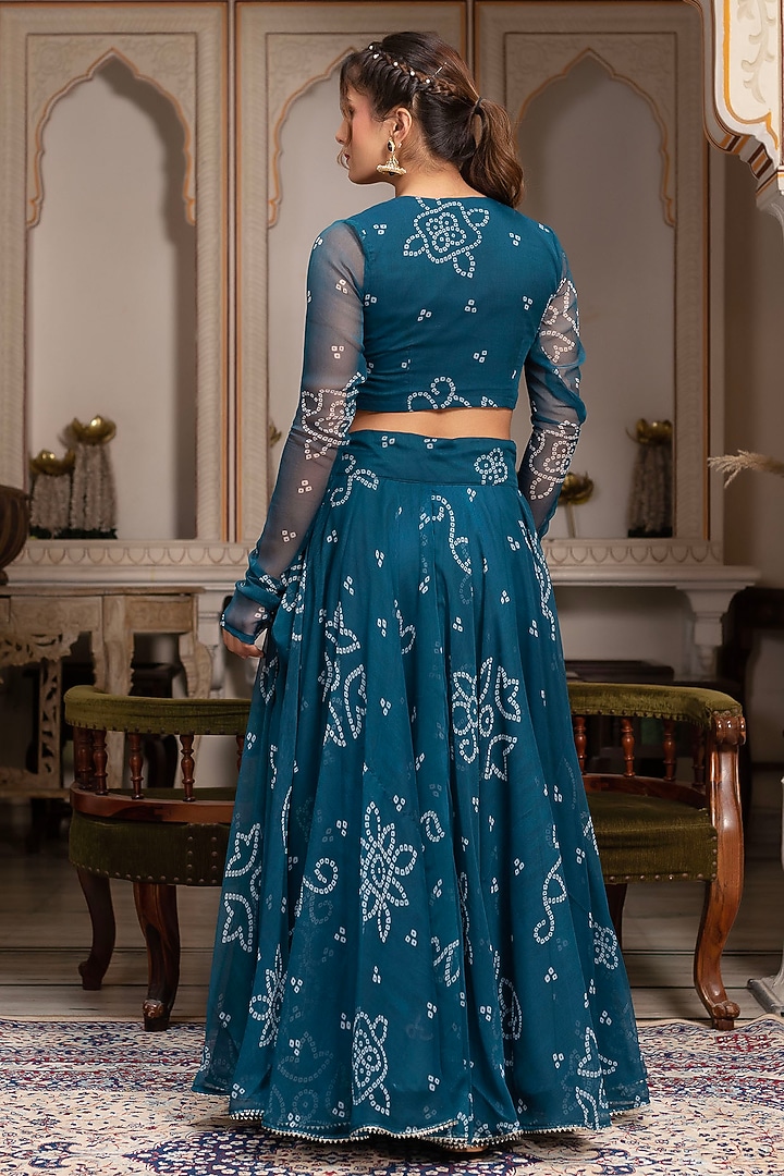 Teal Georgette Bandhej Lehenga Set by Pomcha Jaipur at Pernia's Pop Up Shop