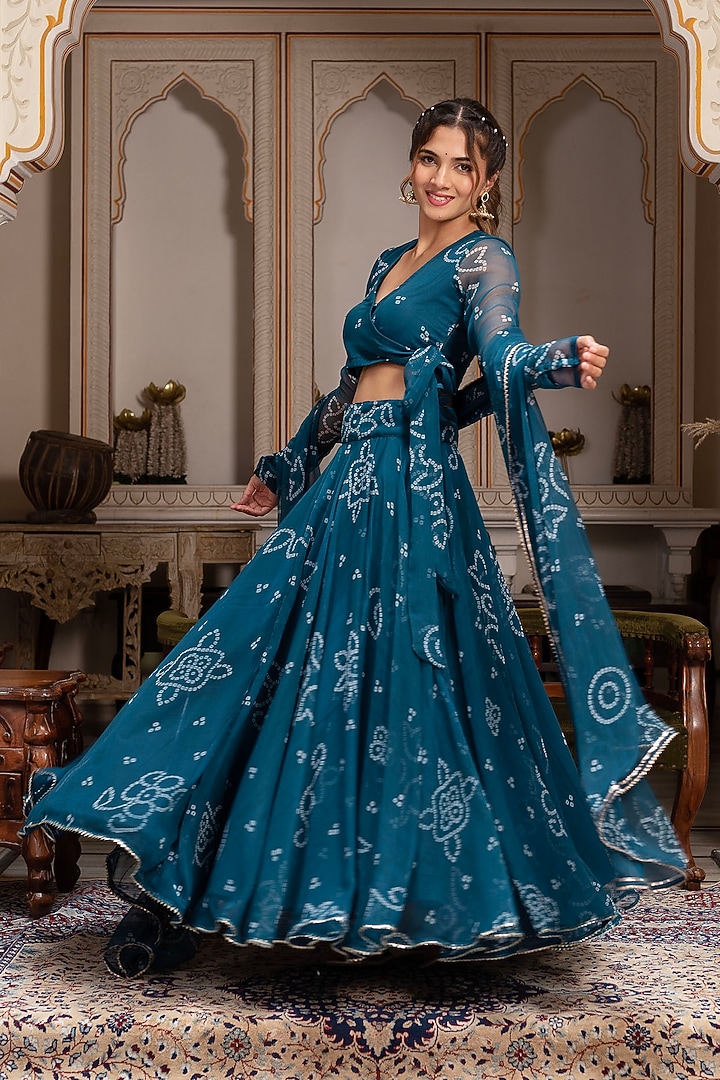 Teal Georgette Bandhej Lehenga Set by Pomcha Jaipur at Pernia's Pop Up Shop