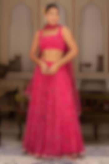 Rani Pink Georgette Bandhej Lehenga Set by Pomcha Jaipur at Pernia's Pop Up Shop