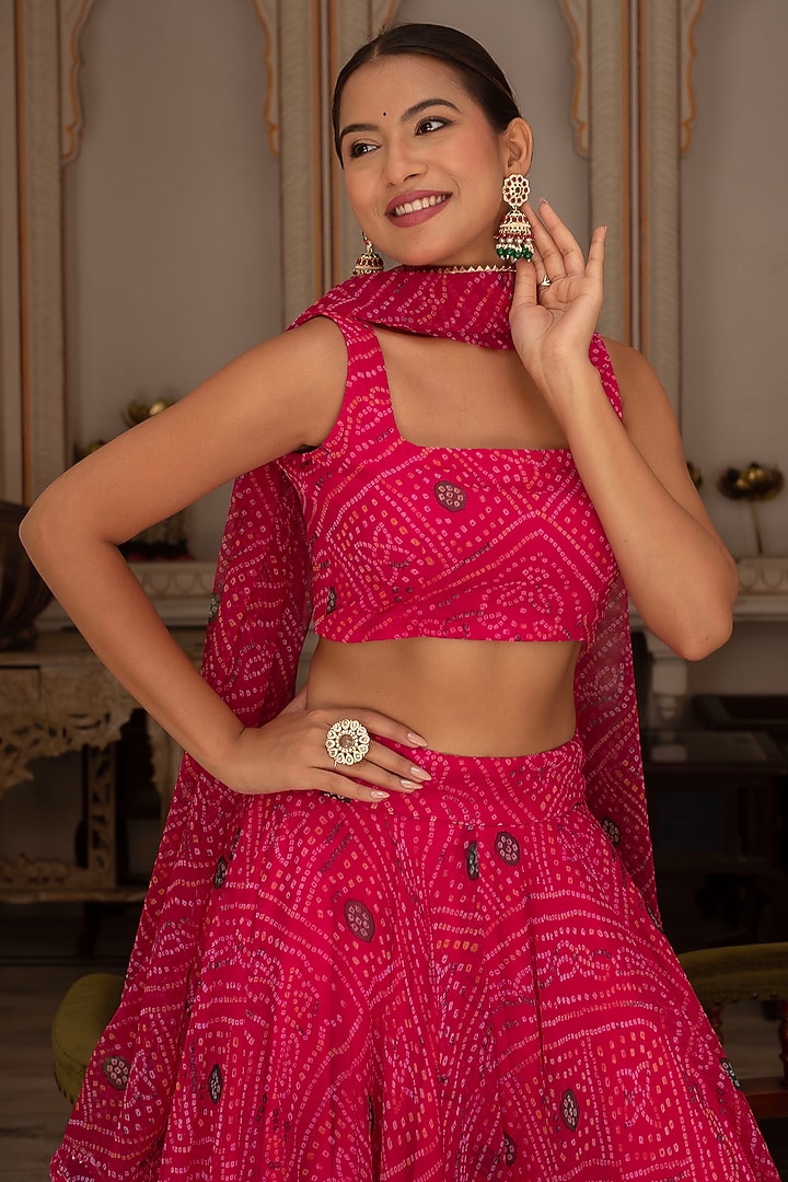Rani Pink Georgette Bandhej Lehenga Set by Pomcha Jaipur at Pernia's Pop Up Shop