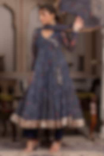 Blue Georgette Bandhej Angrakha Set by Pomcha Jaipur at Pernia's Pop Up Shop