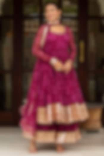 Plum Georgette Bandhej Party Wear Anarkali Set by Pomcha Jaipur at Pernia's Pop Up Shop