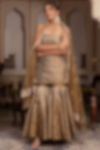 Plum Taffeta Silk Gota-Patti Party Wear Sharara Set by Pomcha Jaipur at Pernia's Pop Up Shop