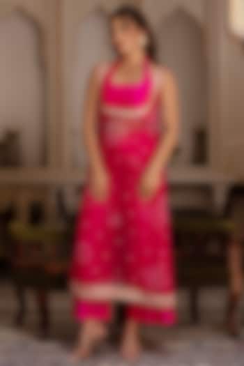 Pink Georgette Bandhej Kurta Set by Pomcha Jaipur at Pernia's Pop Up Shop