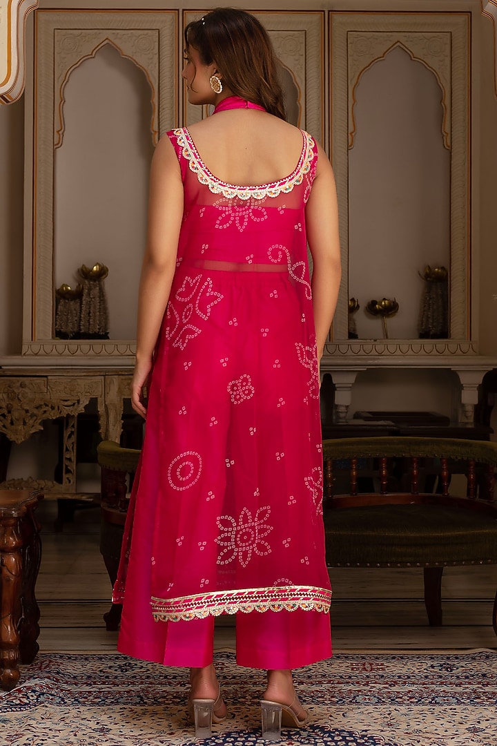 Pink Georgette Bandhej Kurta Set by Pomcha Jaipur at Pernia's Pop Up Shop