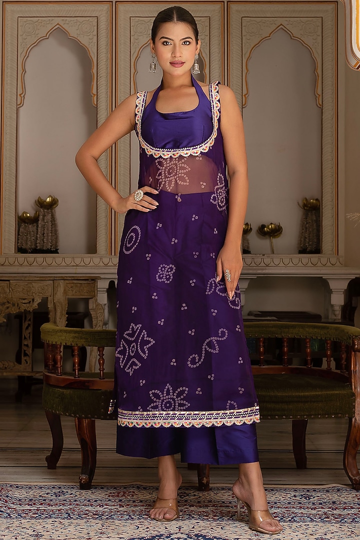 Purple Georgette Bandhej Kurta Set by Pomcha Jaipur at Pernia's Pop Up Shop