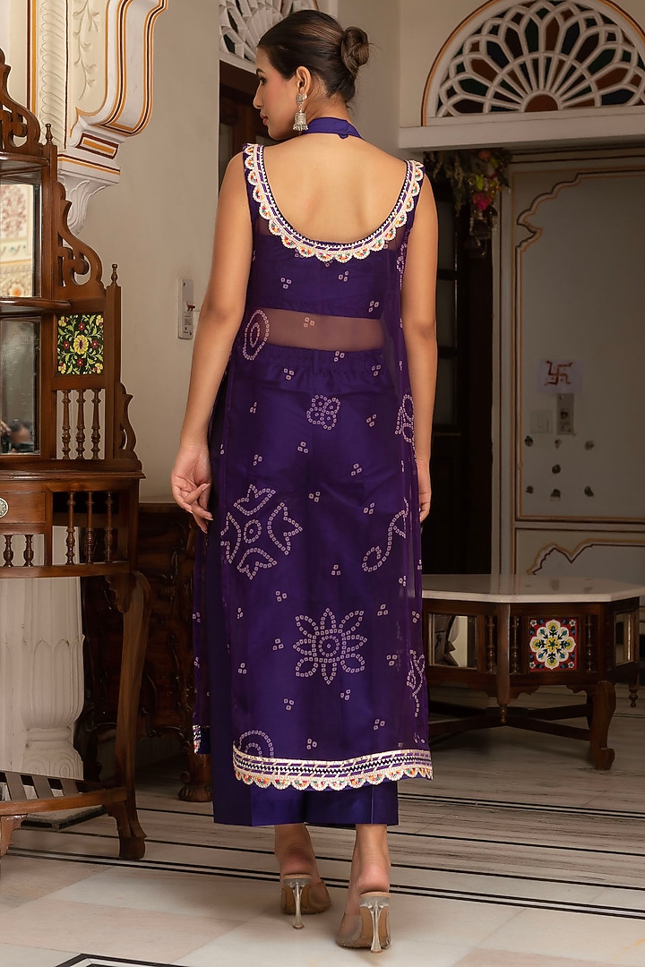 Purple Georgette Bandhej Kurta Set by Pomcha Jaipur at Pernia's Pop Up Shop