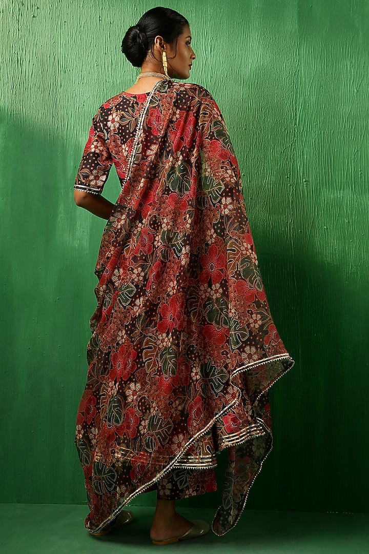 Black Muslin Tropical Printed Anarkali Set by Pomcha Jaipur at Pernia's Pop Up Shop