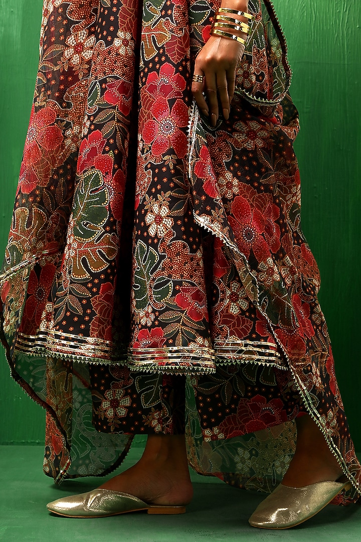 Black Muslin Tropical Printed Anarkali Set by Pomcha Jaipur at Pernia's Pop Up Shop