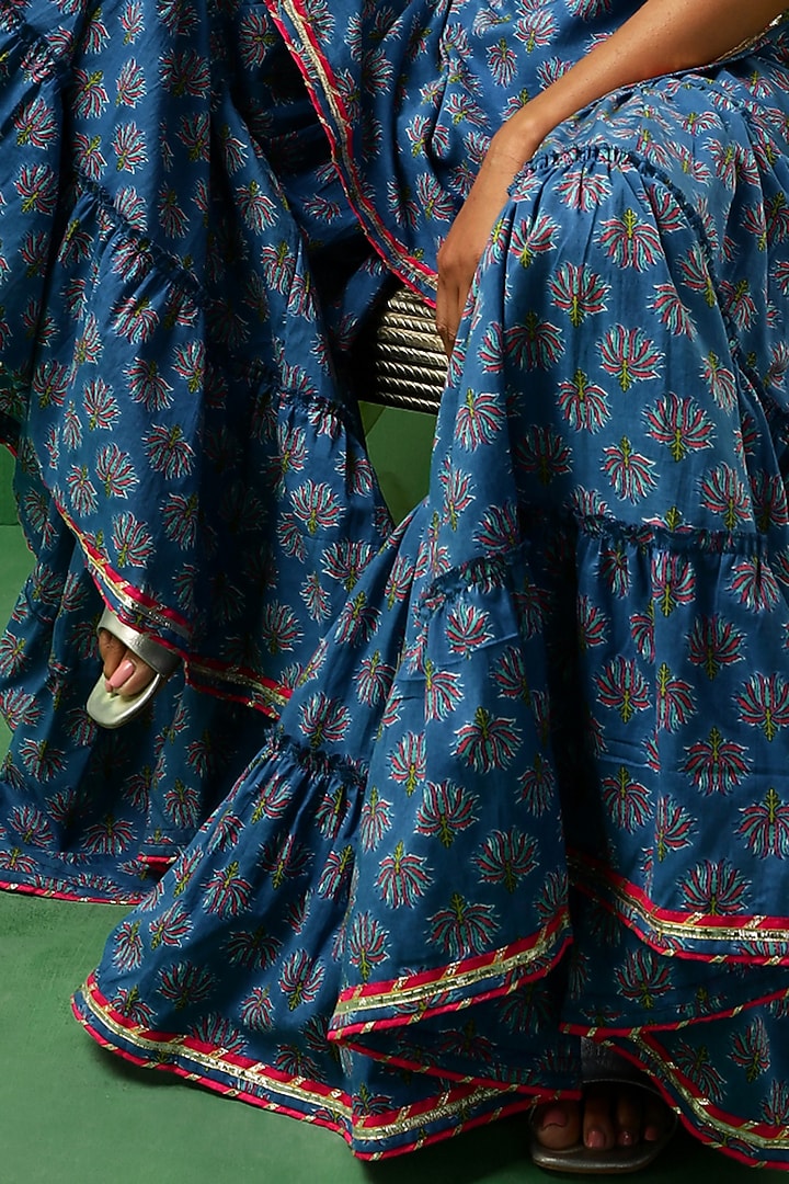 Blue Cotton Lotus Printed Sharara Set by Pomcha Jaipur at Pernia's Pop Up Shop
