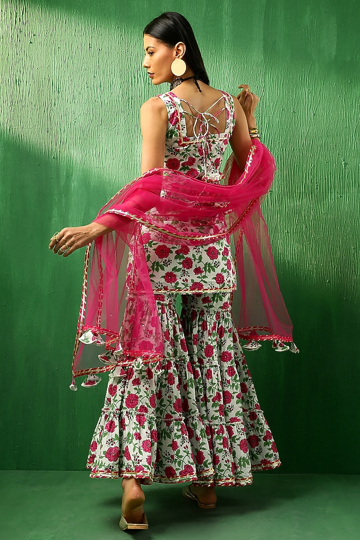 White & Pink Cotton Sharara Set by Pomcha Jaipur at Pernia's Pop Up Shop