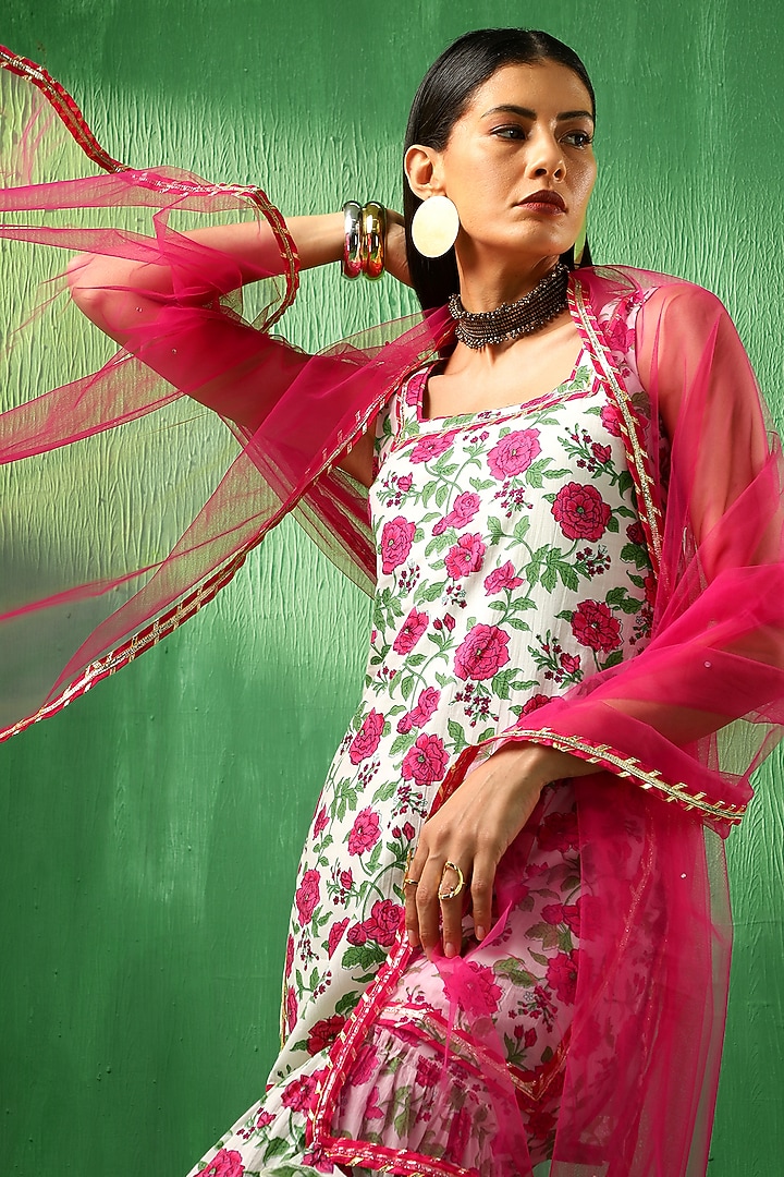 White & Pink Cotton Sharara Set by Pomcha Jaipur at Pernia's Pop Up Shop