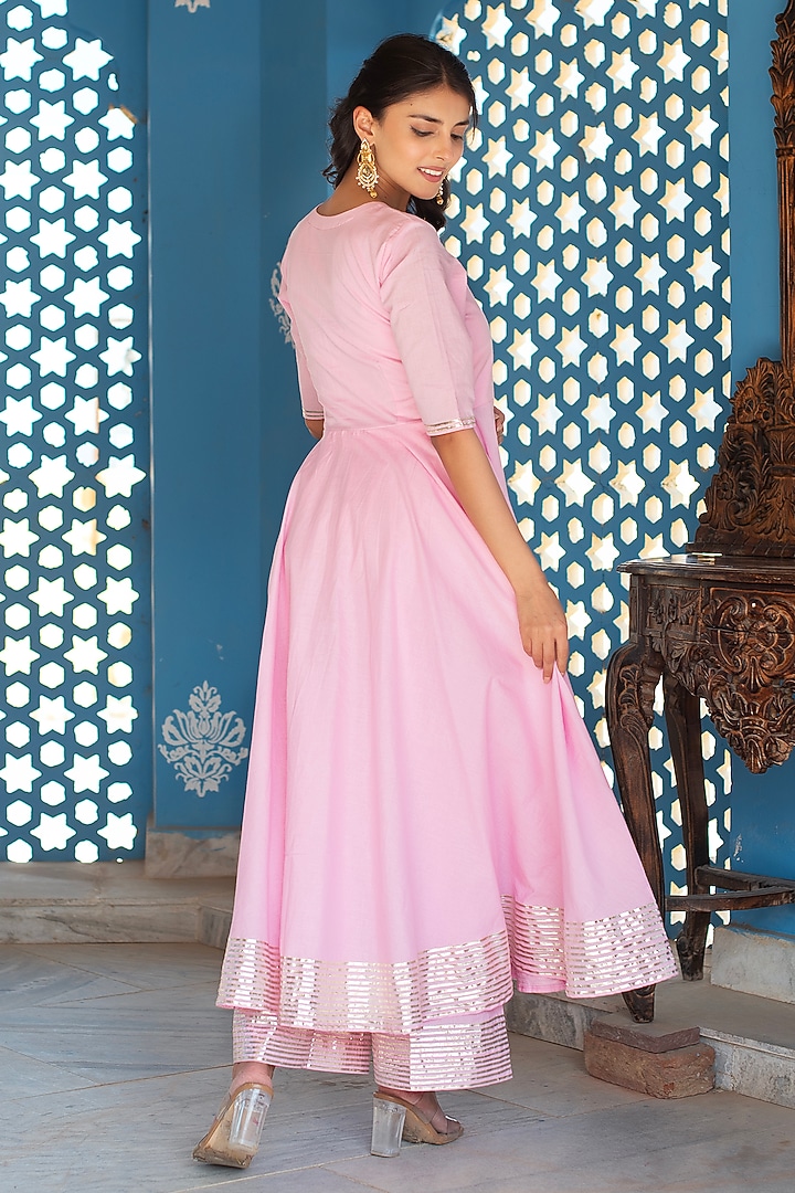 Pink Cotton Gota Patti Work Party Wear Anarkali Set by Pomcha Jaipur at Pernia's Pop Up Shop