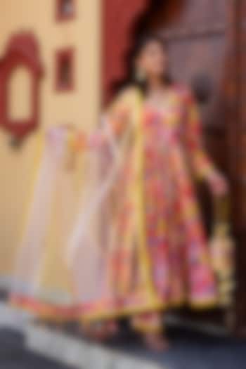 Pink & Yellow Cotton Gota Patti Work Angrakha Anarkali Set by Pomcha Jaipur at Pernia's Pop Up Shop