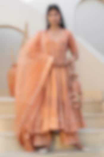 Peach Glace Cotton Gota Patti Work Angrakha Party Wear Anarkali Set by Pomcha Jaipur at Pernia's Pop Up Shop