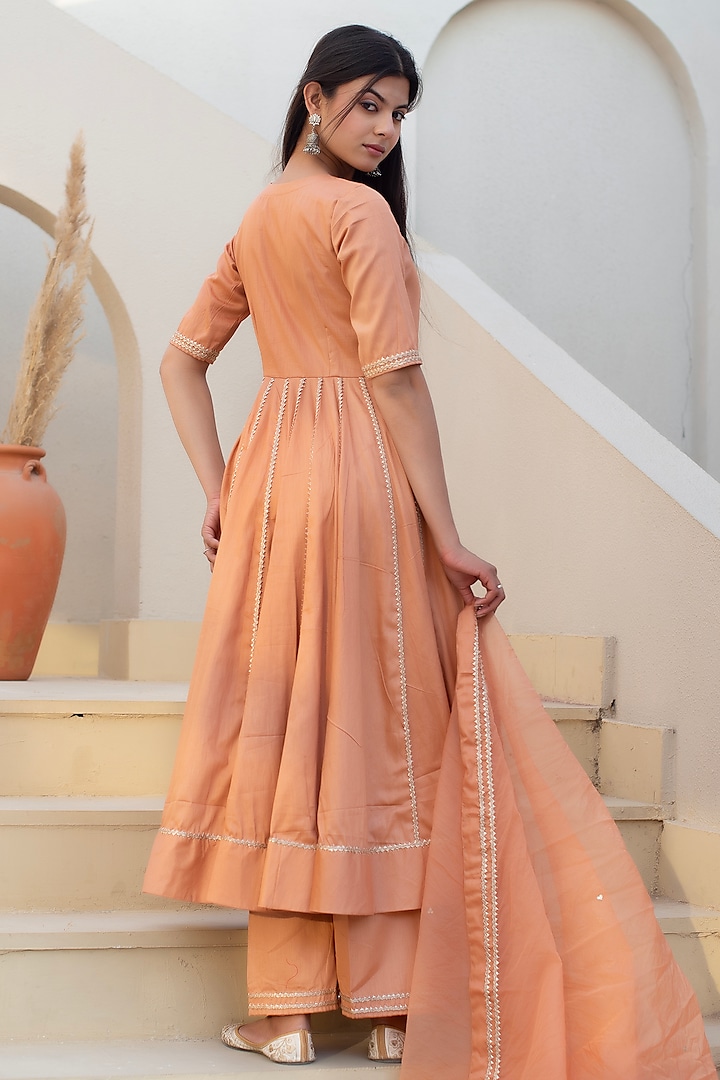 Peach Glace Cotton Gota Patti Work Angrakha Party Wear Anarkali Set by Pomcha Jaipur at Pernia's Pop Up Shop