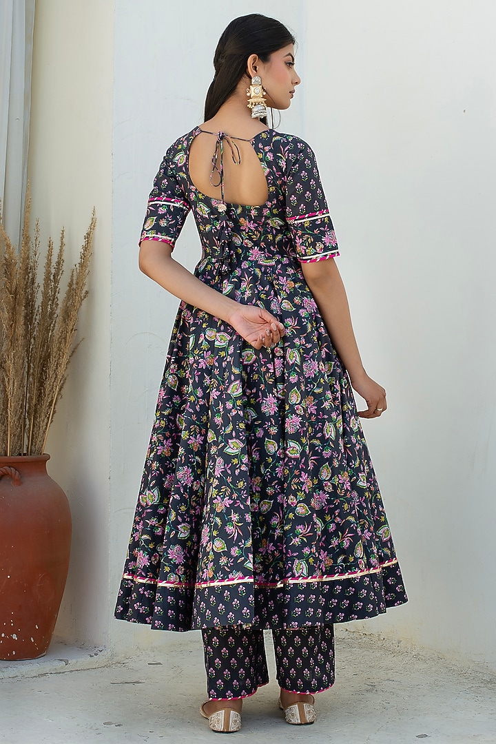 Grey Cotton Gota Patti Work Party Wear Anarkali Set by Pomcha Jaipur at Pernia's Pop Up Shop