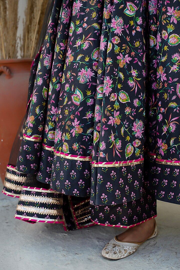 Grey Cotton Gota Patti Work Party Wear Anarkali Set by Pomcha Jaipur at Pernia's Pop Up Shop