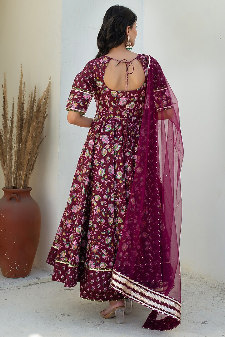 Plum Cotton Gota Patti Work Party Wear Anarkali Set by Pomcha Jaipur at Pernia's Pop Up Shop