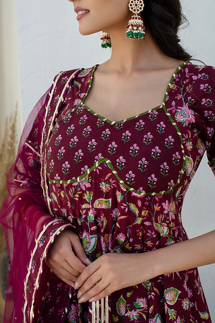 Plum Cotton Gota Patti Work Party Wear Anarkali Set by Pomcha Jaipur at Pernia's Pop Up Shop