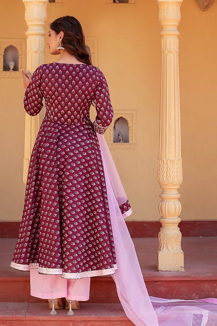 Plum Cotton Hand Block Printed & Gota Patti Work Party Wear Anarkali Set by Pomcha Jaipur at Pernia's Pop Up Shop