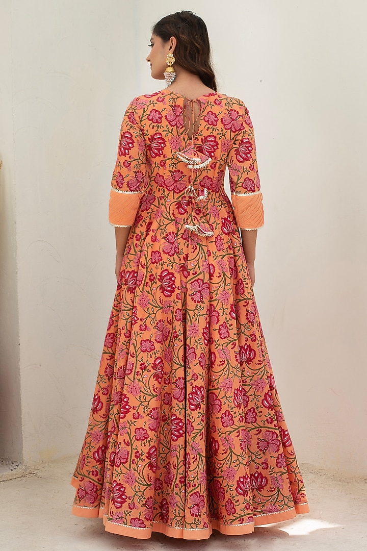 Peach Cotton Party Wear Anarkali Set by Pomcha Jaipur at Pernia's Pop Up Shop