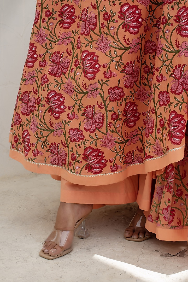 Peach Cotton Party Wear Anarkali Set by Pomcha Jaipur at Pernia's Pop Up Shop