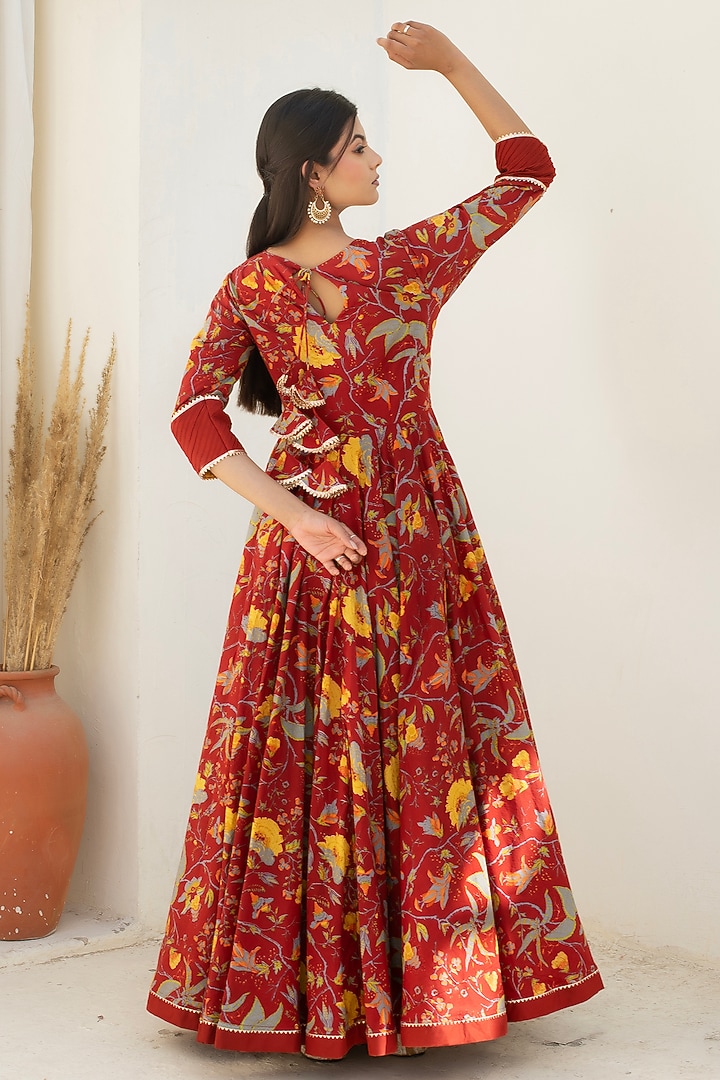 Maroon Cotton Party Wear Anarkali Set by Pomcha Jaipur at Pernia's Pop Up Shop