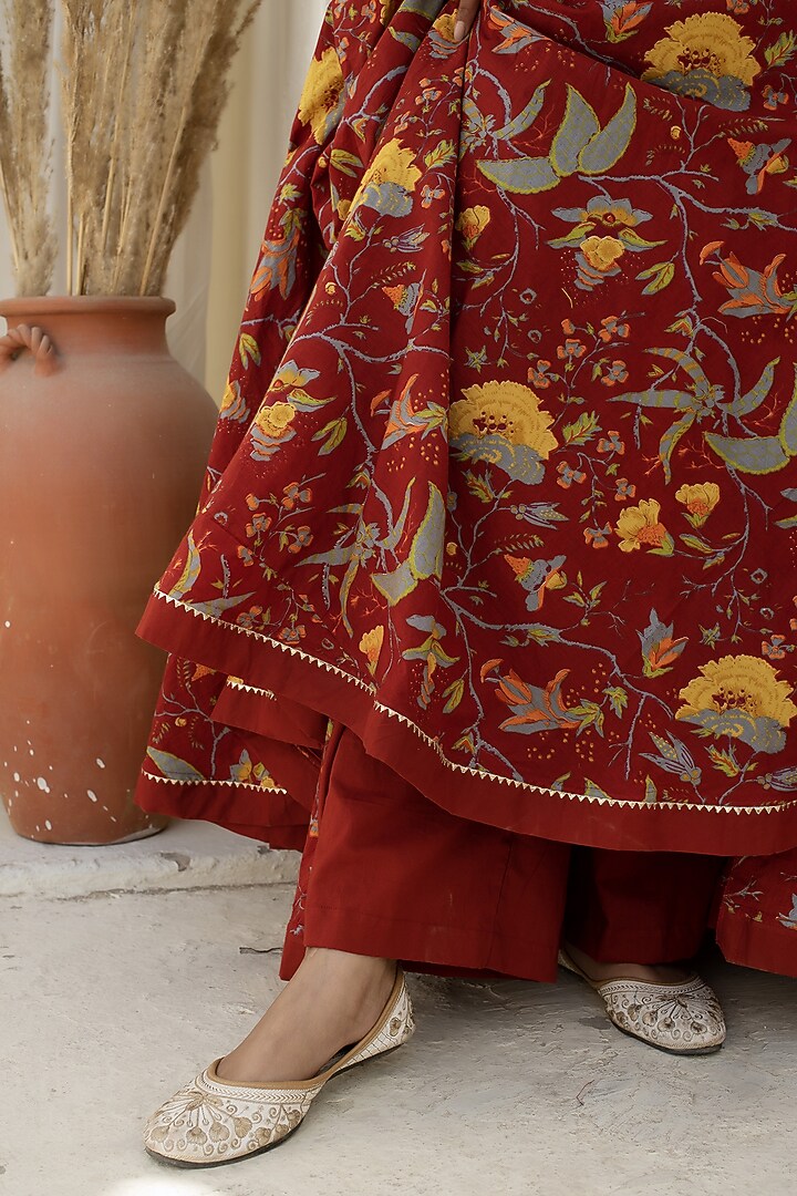 Maroon Cotton Party Wear Anarkali Set by Pomcha Jaipur at Pernia's Pop Up Shop