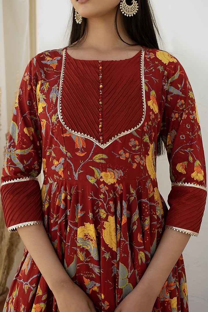Maroon Cotton Party Wear Anarkali Set by Pomcha Jaipur at Pernia's Pop Up Shop
